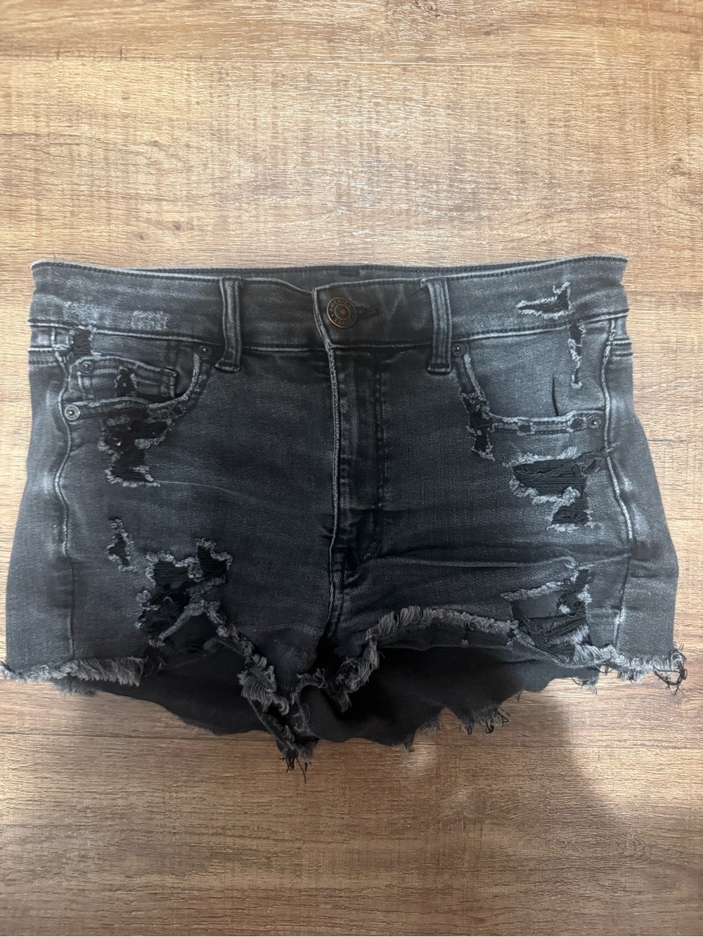 American Eagle Outfitters Black Distressed Frayed Hem Jean Shorts